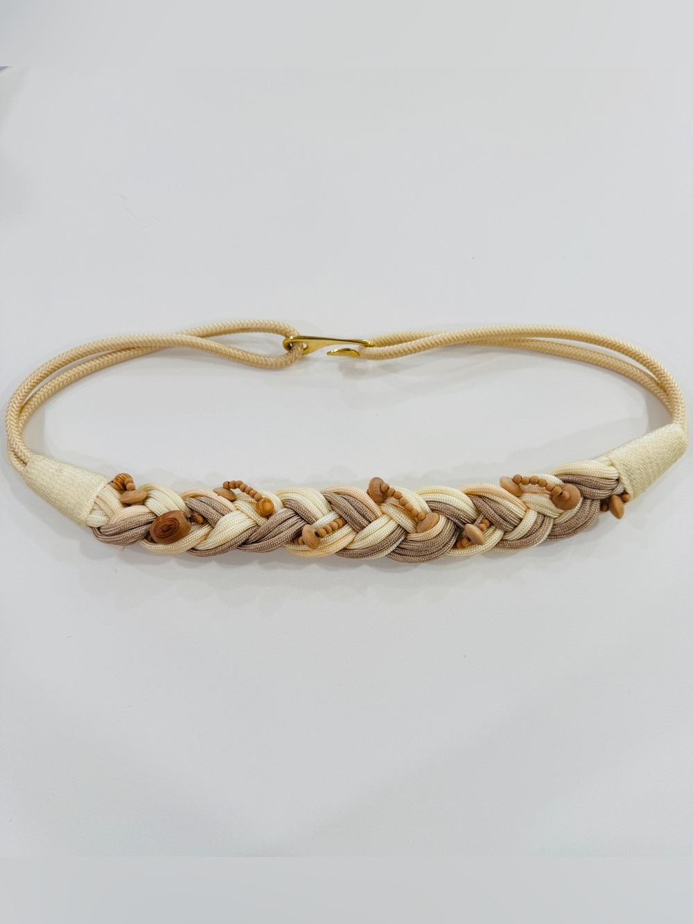 VTG 80’s Braided Rope Neutral Tone Women's Belt - Cream and Tan Size M/L